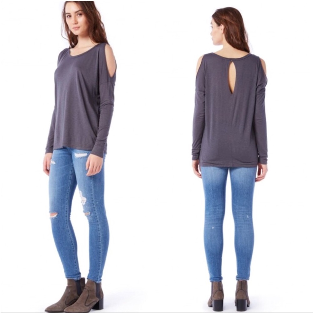 Michale Stars blue cold shoulder tee shirt top